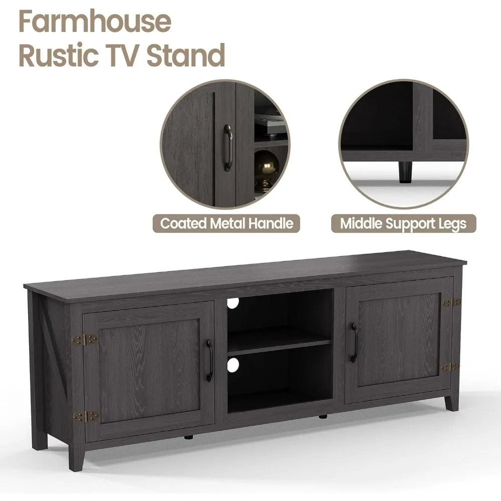 TV Stand for TVs up to 80 inch, Black, Farmhouse Style, with Barn Door, Storage and Cable Management, Durable MDF Board Construc 6