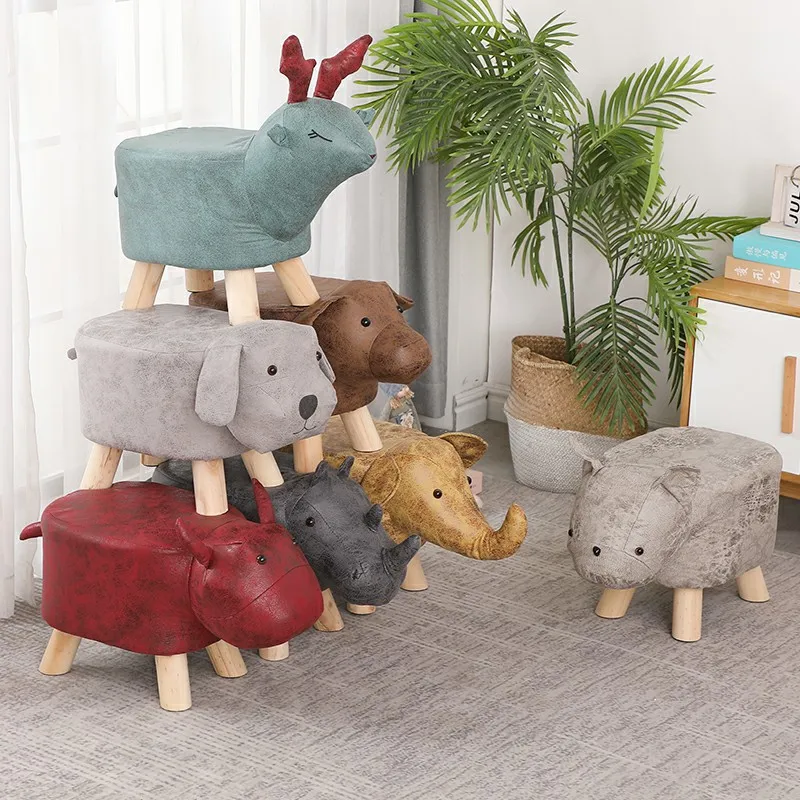 Babyinner Baby Seats Calf Stool Children's Cartoon Animal Shapes Stools Solid Wood Foot Bench Creative Sofa Wooden Small Seat