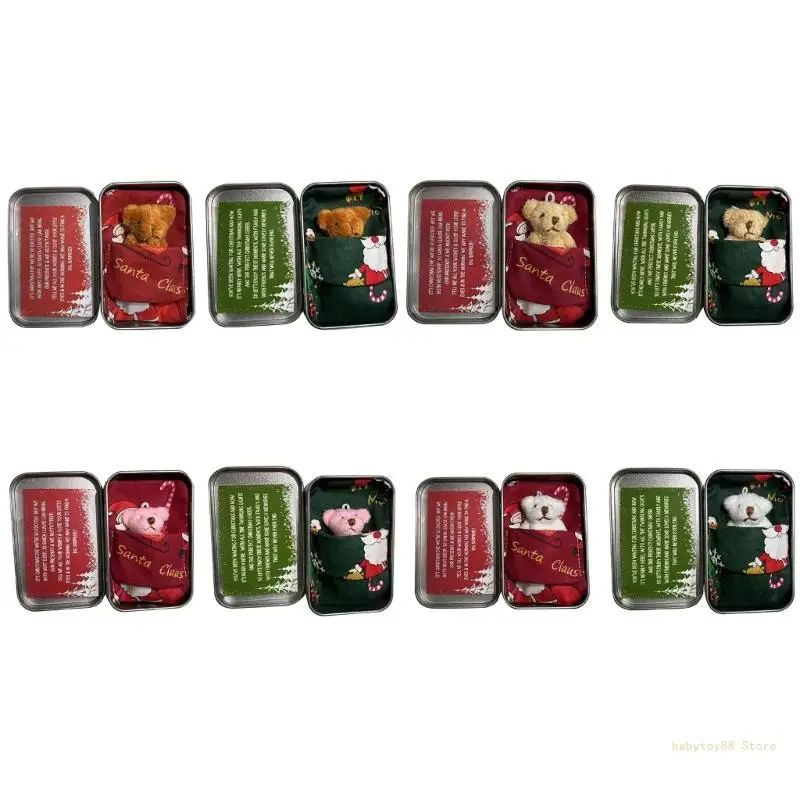 

Y4UD Милая карманная мини-кукла-медведь в жестяной коробке с поздравительной открыткой, плюшевая кукла-медведь с открыткой,