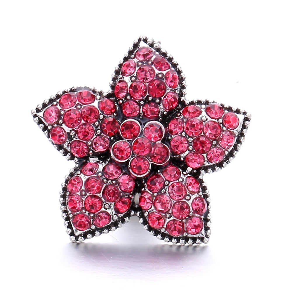 15pcs Rhinestone Flower 18mm Metal Snap Buttons Fit DIY Snap Button Bracelet Necklace Jewelry ACC
