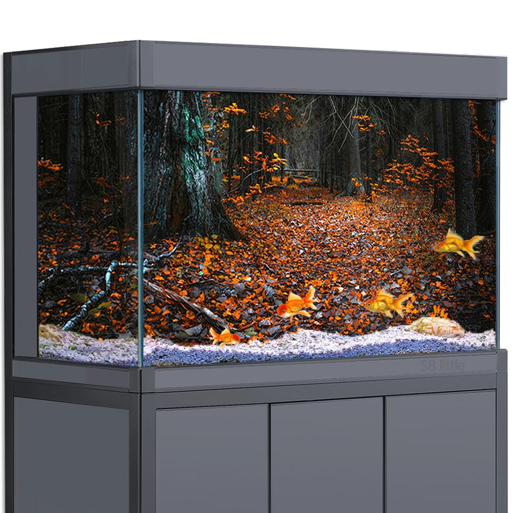 

Aquarium Background Sticker Decoration for Fish Tanks, Forest Leaves Autumn HD 3D Poster Self-Adhesive Waterproof
