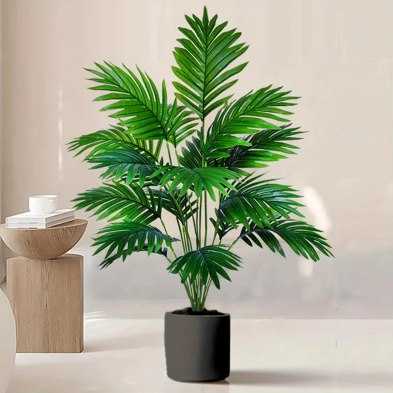 2pcs Durable Lifelike Artificial Palm Plant with Natural Green Leaves & Sturdy Pot-Indoor/Outdoor Modern Decor, Perfect Low