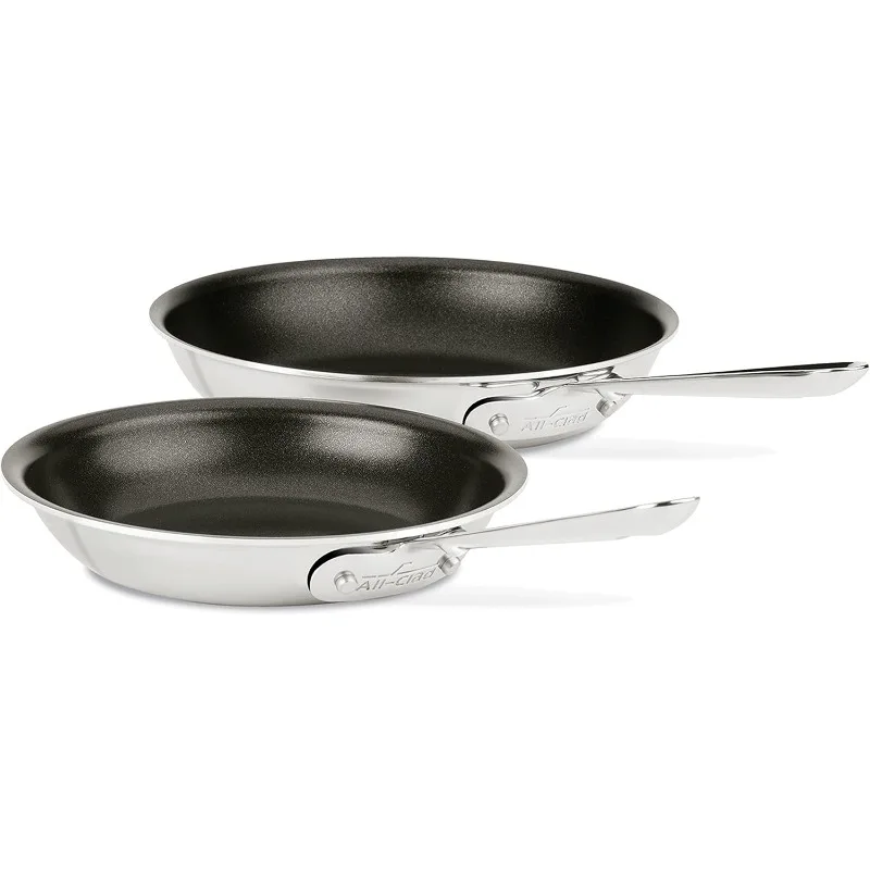 

All-Clad D3 3-Ply Stainless Steel Nonstick Fry Pan Set 2 Piece, 8, 10 Inch Induction Oven Broiler Safe 500F Pots and Pans