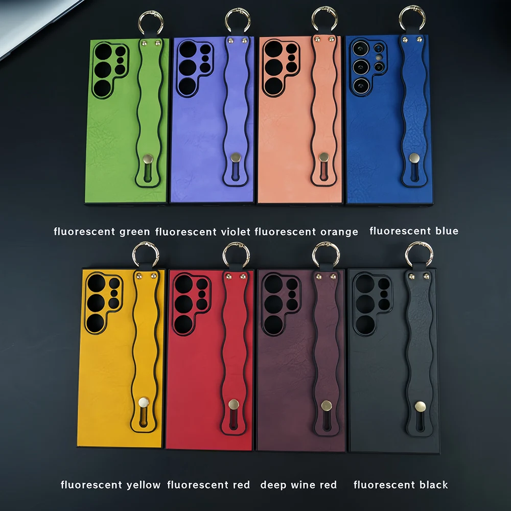 Luxury Wave Wrist Strap PU Leather Shockproof Case - Fashion Back Cover