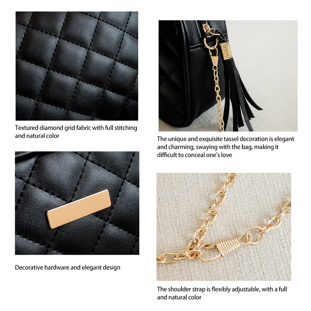 Women Shoulder Bag Rhombus Embroidered Solid Color Chain