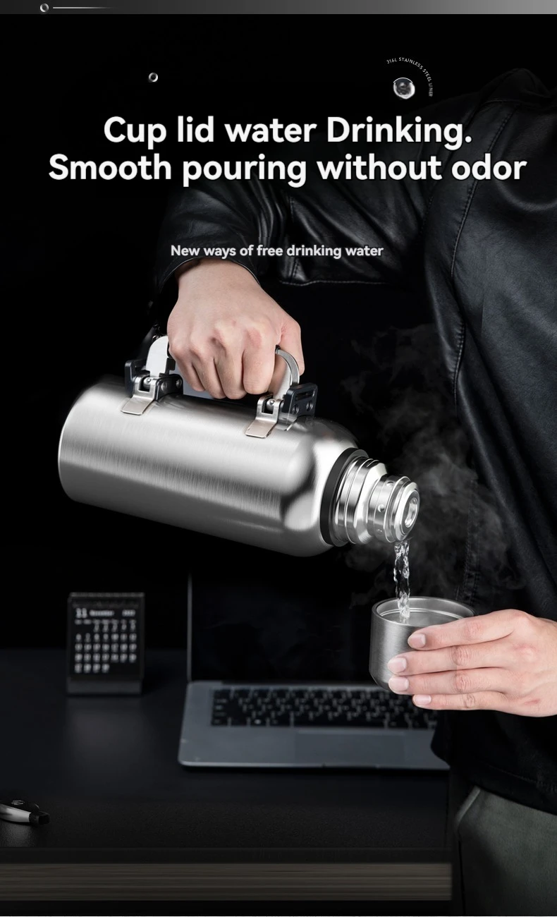 2L/3L Thermos Water Bottle Insulated Hydro Flask With Folding Handle Stainless Steel Outdoor Sports Bottle Hot Water Bottle