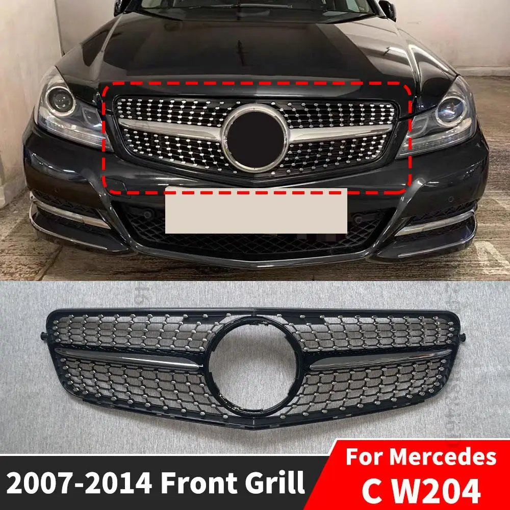 

Upgrade Sport Refit Diamond Style Front Hood Bumper Grille Grill For Mercedes W204 Benz C 2007-2014 C43 Facelift Inlet Tuning