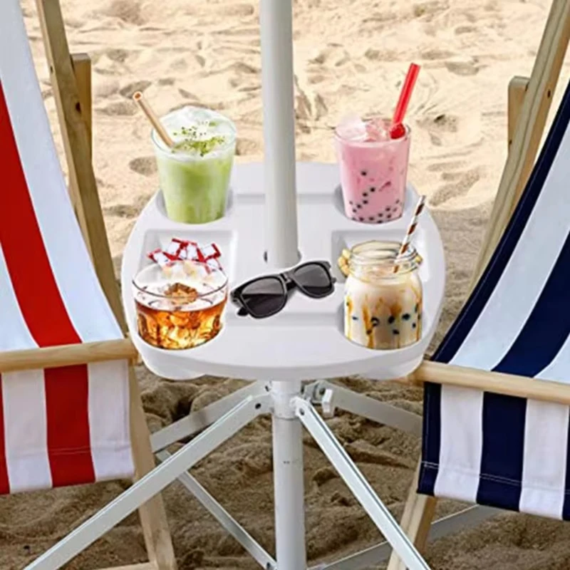Beach Umbrella Table Trays With 4 Cup Holders Beach Snacks Drinks Tray For Camping Swimming Pool Picnic Patio Yard
