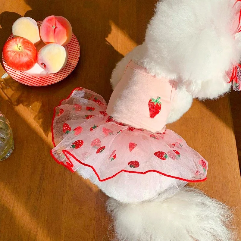 Luxuriöses Hunde-Kleid Liebliches Erdbeer-Hundekleid für Chihuahua und Französische Bulldogge Frühlings-Katzen-Welpen-Prinzessinnenkleid Sommer-Haustierkleidung – Detail 9