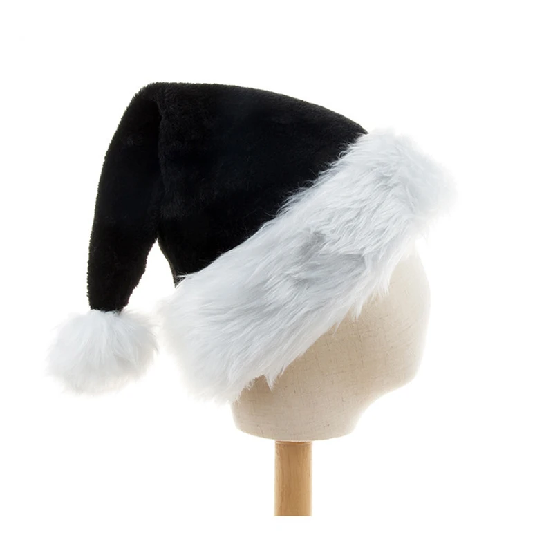 

Christmas Family Hats Santa Clause Kids New Black Plush Santa Hat With Pompom Mummy Daddy Baby Bonnet Xmas Festival