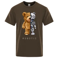 Playful Teddy Bear Graphic Oversized Streetwear T-Shirt - Men's Fashion Casual Summer Cotton Tee - M (Brown)