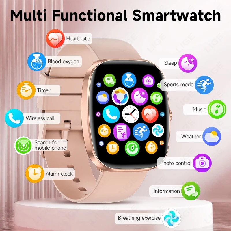 2026 Women Smartwatch HD Screen Bluetooth Call Sports Fitness Watches Heart Rate Monitor IP68 Waterproof Music Smart Watch Men 6