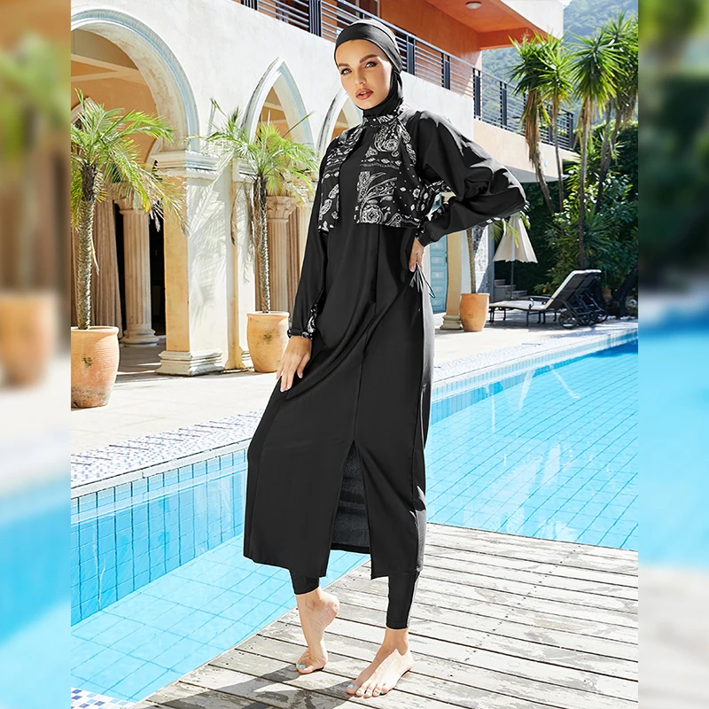 Burkini Muslim Women Swimwear Hijab Swimsuit Maxi Dress Full Cover Up Printed Islam Maillot Burkini Abaya Dubai Modest Swimwear