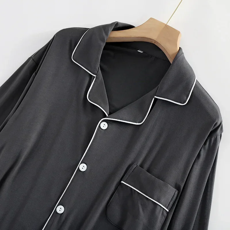 Trouser Pajamas Sets Men Spring Autumn Long Sleeve Modal Thin Plus-Sized Homewear Suit Solid Colors Pyjama Men Sets pajamas set man pajamas set