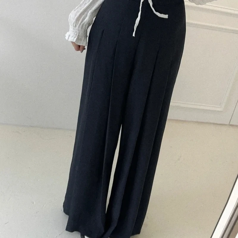 

Korean style niche pleated high-waisted tummy-controlling loose wide-legged casual all-match suit trousers women freshing chic