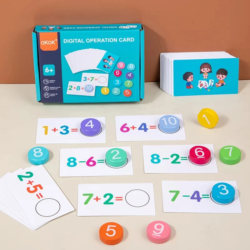 

Montessori Math Wooden Toys Addition Subtraction Digital Operation Cards Teaching Aid Educational Games Toys for Kids 2 to 6 Age
