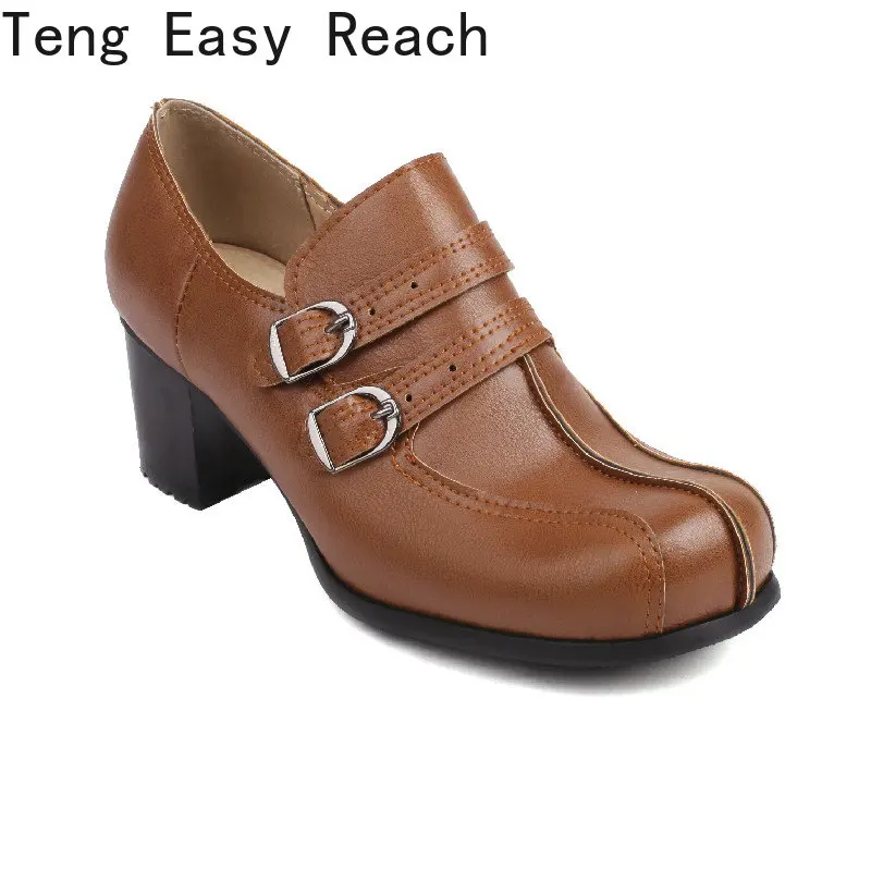 Women's Vintage Chunky Heel Square Toe Mary Jane Shoes Ankle Cross-strap Ladies Mary Janes Shoes Large Size 32-48 Chunky Heels