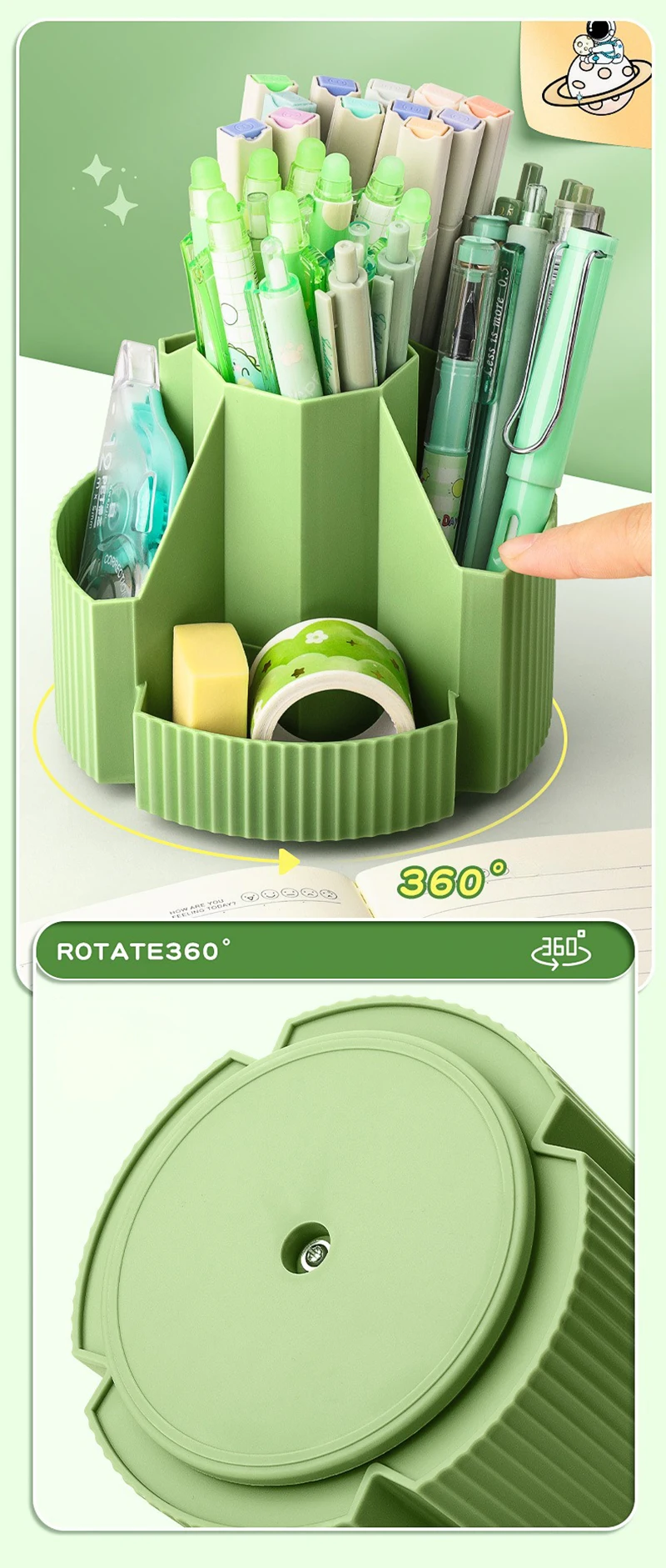Rotating Desktop Stationery Organizer - 5 Slot Storage Box for Home Office School