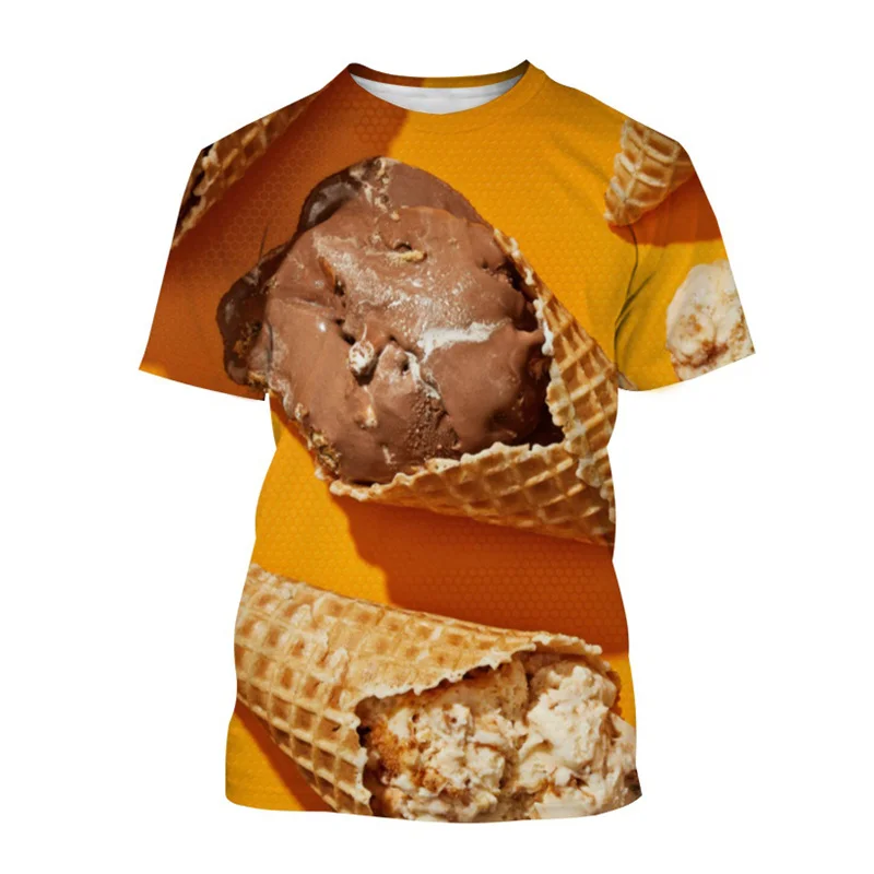 

New Summer New Women Men T Shirt Ice Cream Fun 3D Print Oversize Casual Unisex Short Sleeve Breathable Soft Comfortable Tee Top