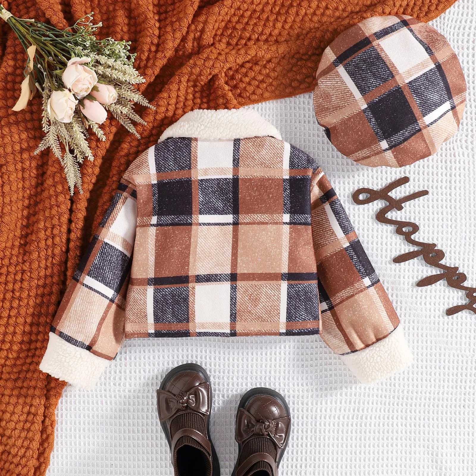 2-7Y Children Plaid Jacket Boys Girls Autumn Winter Clothing Baby Long Sleeve Plush Lapel Button Down Coats Kids Outerwear