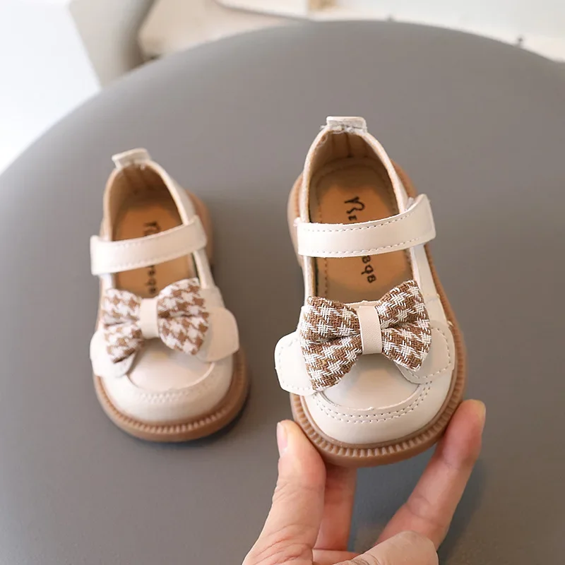 Children's Shoe for Girl Spring Bowknot Kids Causal Versatile Leather Shoes Fashion Non-slip Toddler Princess Walking Flat Shoes 2