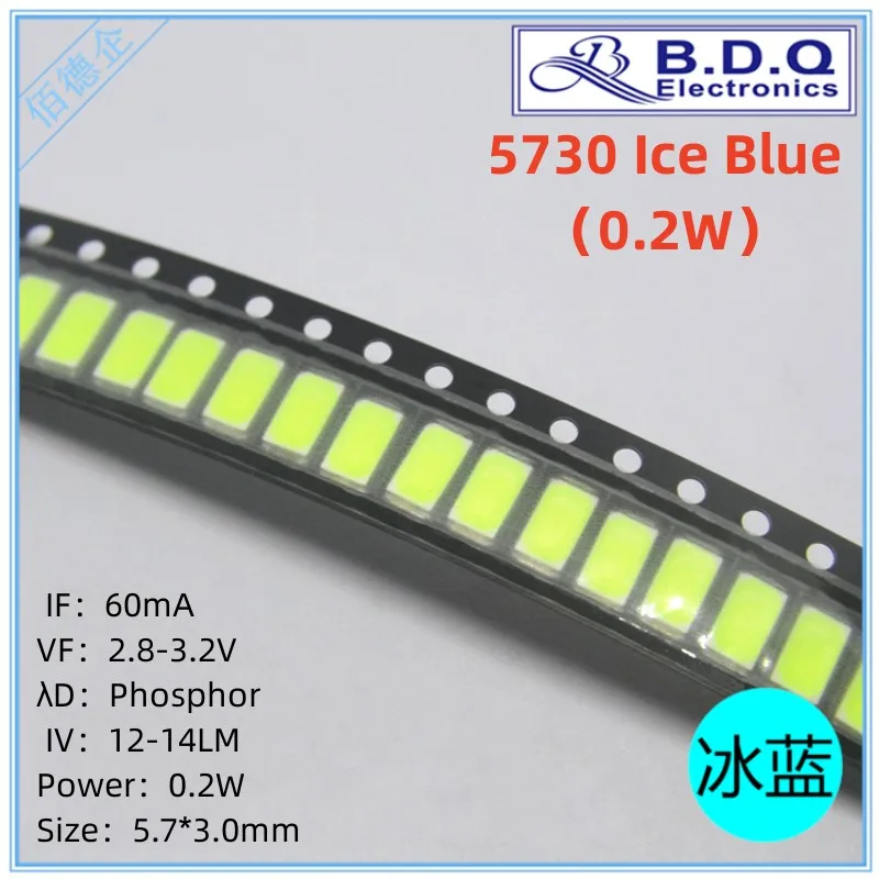 

100pcs SMD LED 5730 Ice blue 0.2W LED Lamp Beads Size 5630 Light-emitting Diode High Bright Quality