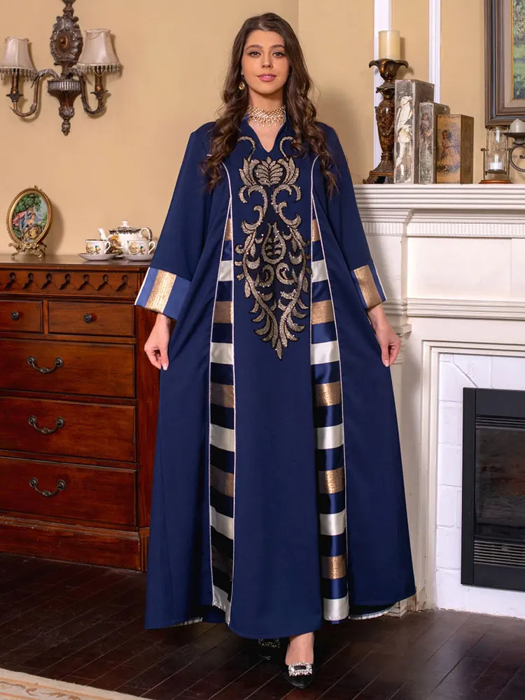 

Embroidery Abaya Arabic Long Dress for Women Patchwork Loose Muslim Moroccan Kaftan Gulf Jalabiya Dubai Ramadn Eid Party Dresses