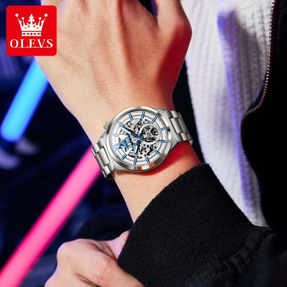 OLEVS 6722 Automatic Watch For Men Hollow Original Top Brand Fashion Mechanical Wristwatch Waterproof Luminous Luxury Man Watch