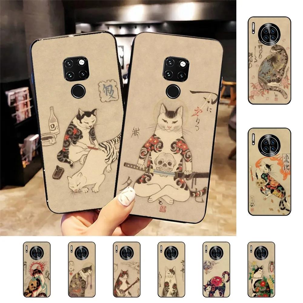 Custodia Per Telefono Giapponese Samurai Cat Per Huawei Mate 10 20 30 40 50 Lite Pro Nova 3 3I 5 6 Se 7 Pro 7Se