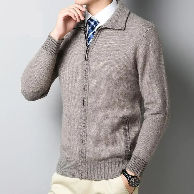 New Fashion Large Men Pure Cashmere Sweater Cardigan Jacket Casual Computer Knitted Plus Size
