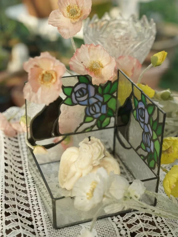 Cat handmade Tiffany glass kitten jewelry box on windowsill storage box candle 8