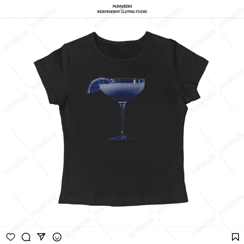 Vintage Goth Summer Tees High Street Emo Girl Short Tops Skull Print Short sleeve Causal Skinny Y2K Style Streetwear Crop tops