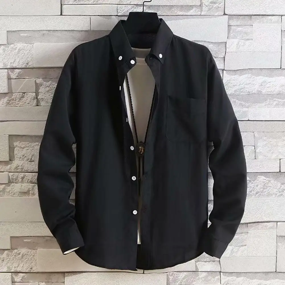 

Men Formal Shirt Coat Long Sleeve Casual Style Shirt Top Men's Casual Lapel Shirt Coat Solid Color Single Breasted for Spring