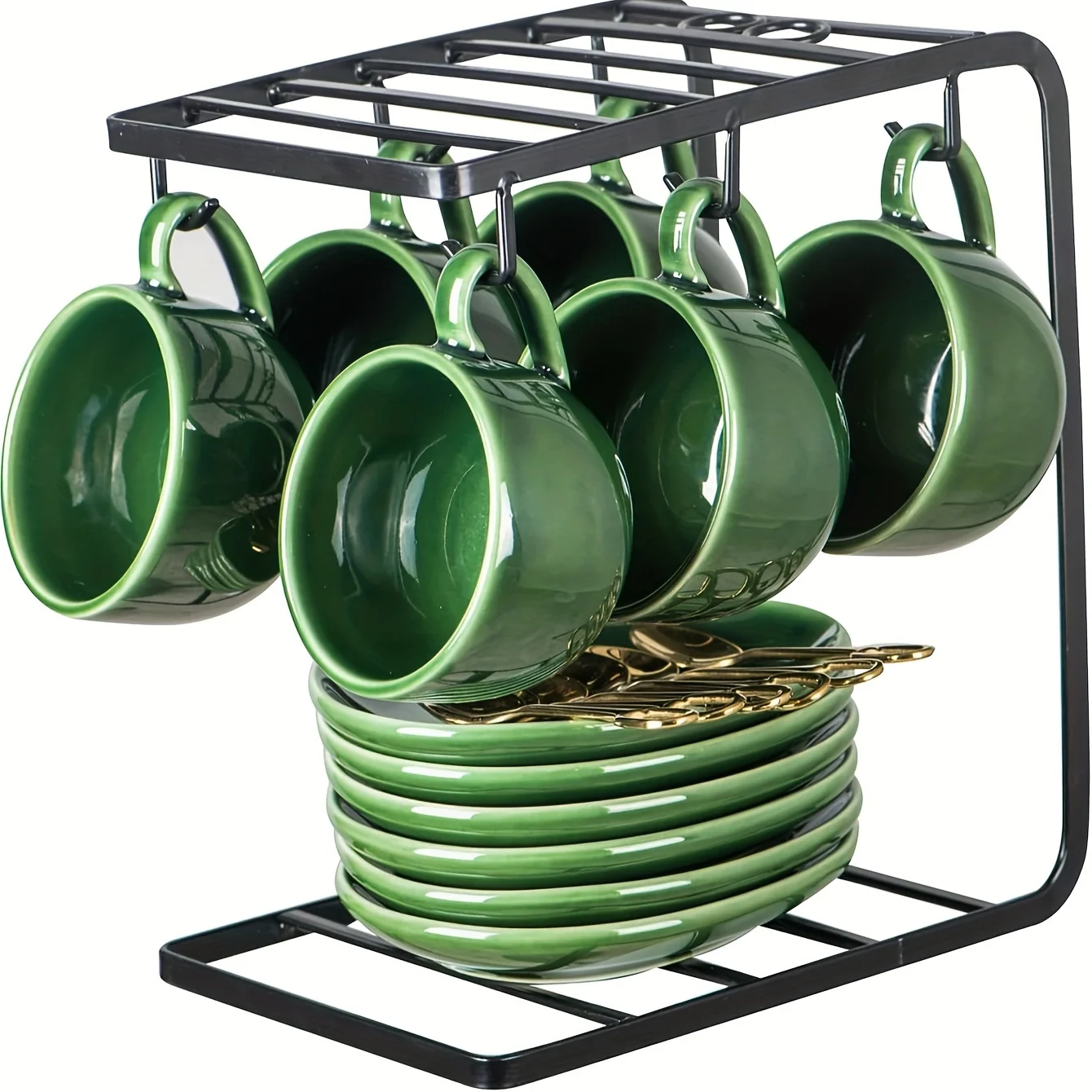

Set, Ceramic Espresso Coffee Cup Set - Porcelain 4 Oz Espresso Cups Set With Spoons Saucers And Metal Stand For Tea Cafe Cappucc