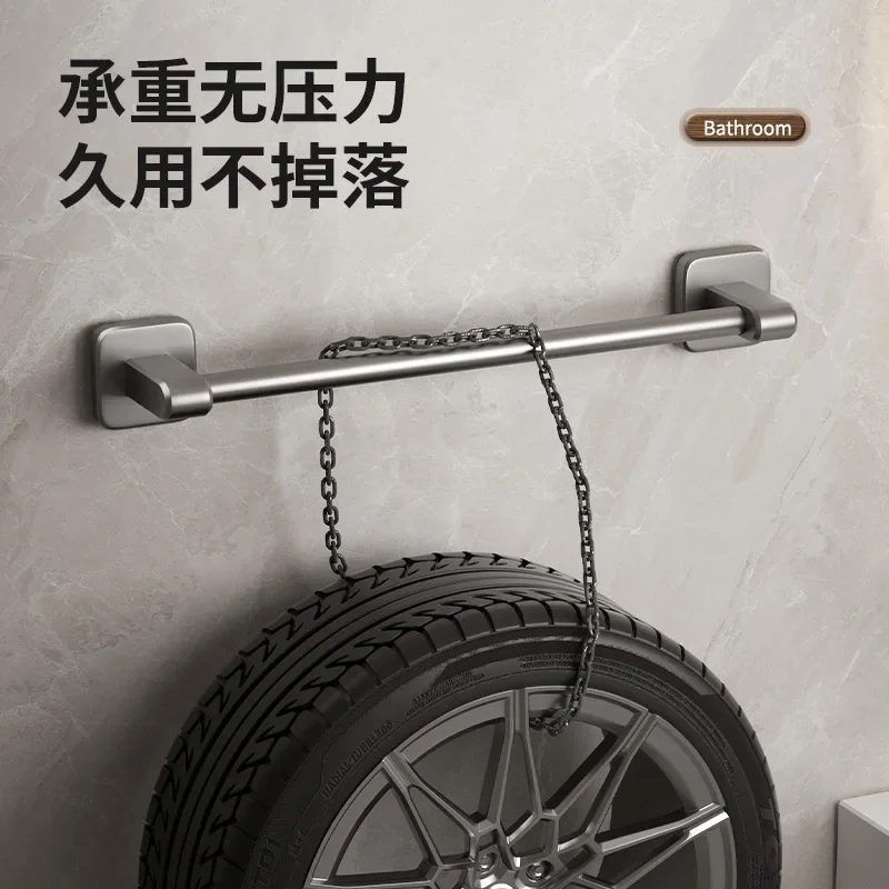 Towel Holder Space Aluminum ABS No Drilling Bathroom Organizers Self-adhesive Towel Bar Bathroom Shelves Kitchen Storage Rack