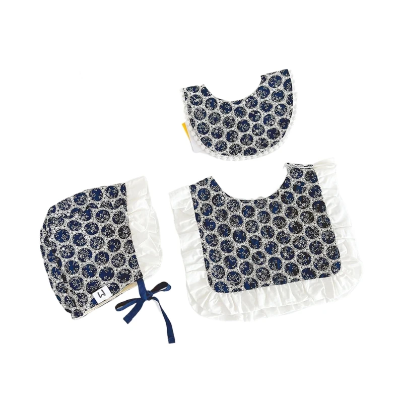 

Waterproof Baby Bibs & Headscarf Combo Stylish Baby Drool Bibs with Hat set Perfect for Feeding & Playtimes 3-piece/set Y55B