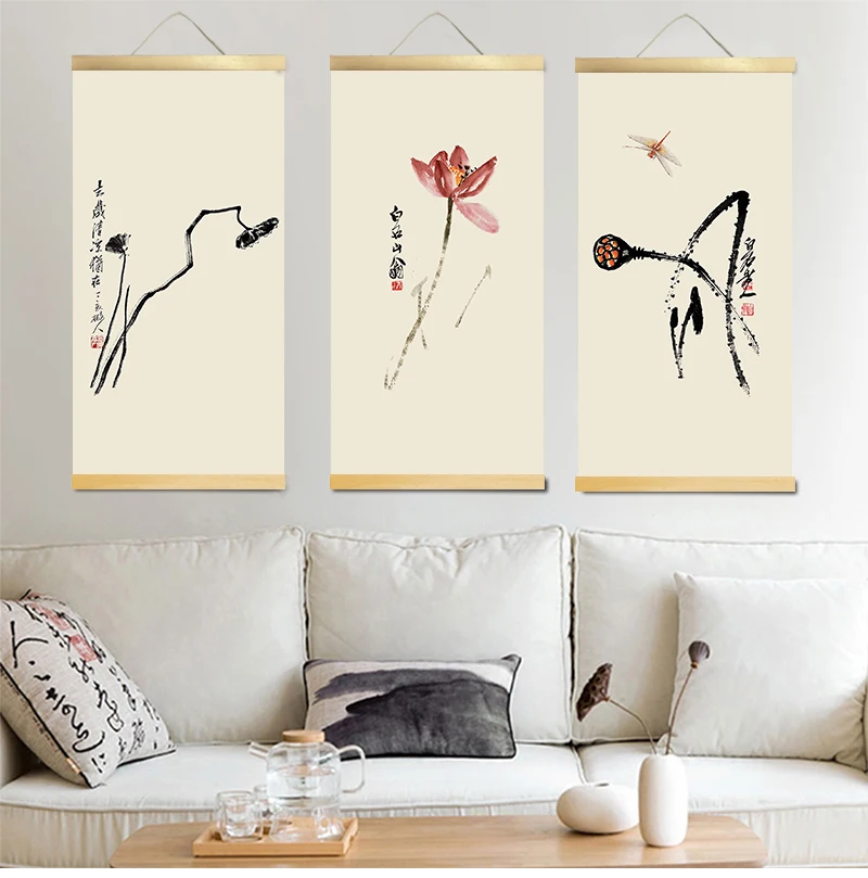 

Chinese Japanese style flower animal canvas home decoration for living room wall art picture poster wood scroll paintings decor