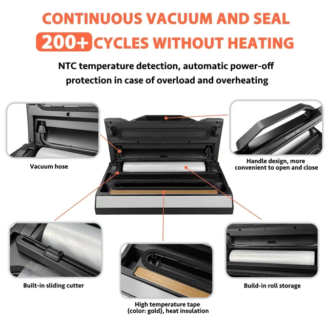 Vakumar Vacuum Sealer Machine, 90Kpa Food Vacuum Sealer Machine  Preservation Dry/Moist/Liquid Modes, LED Indicator