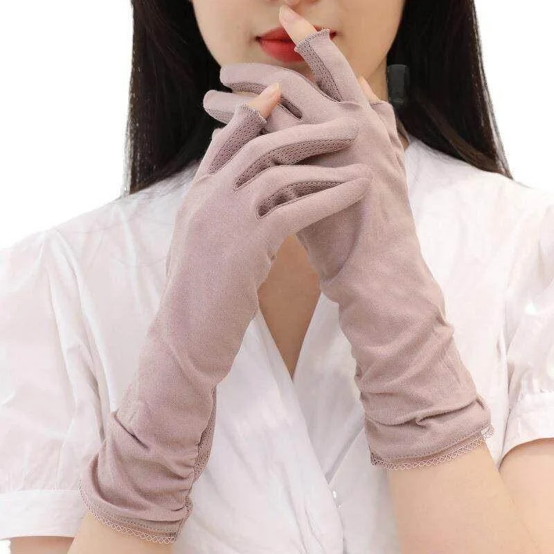 산후 장갑 면 반손가락 운전용 자외선 차단제 방한 야외 사이클링 여성용 패셔너블한 동남아시아 스타일