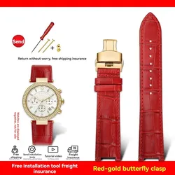 Luxurious Genuine Leather Watch Strap - Premium Cowhide Calfskin, Various Sizes Available - 16mm - 8mm (Red - rose gold B)
