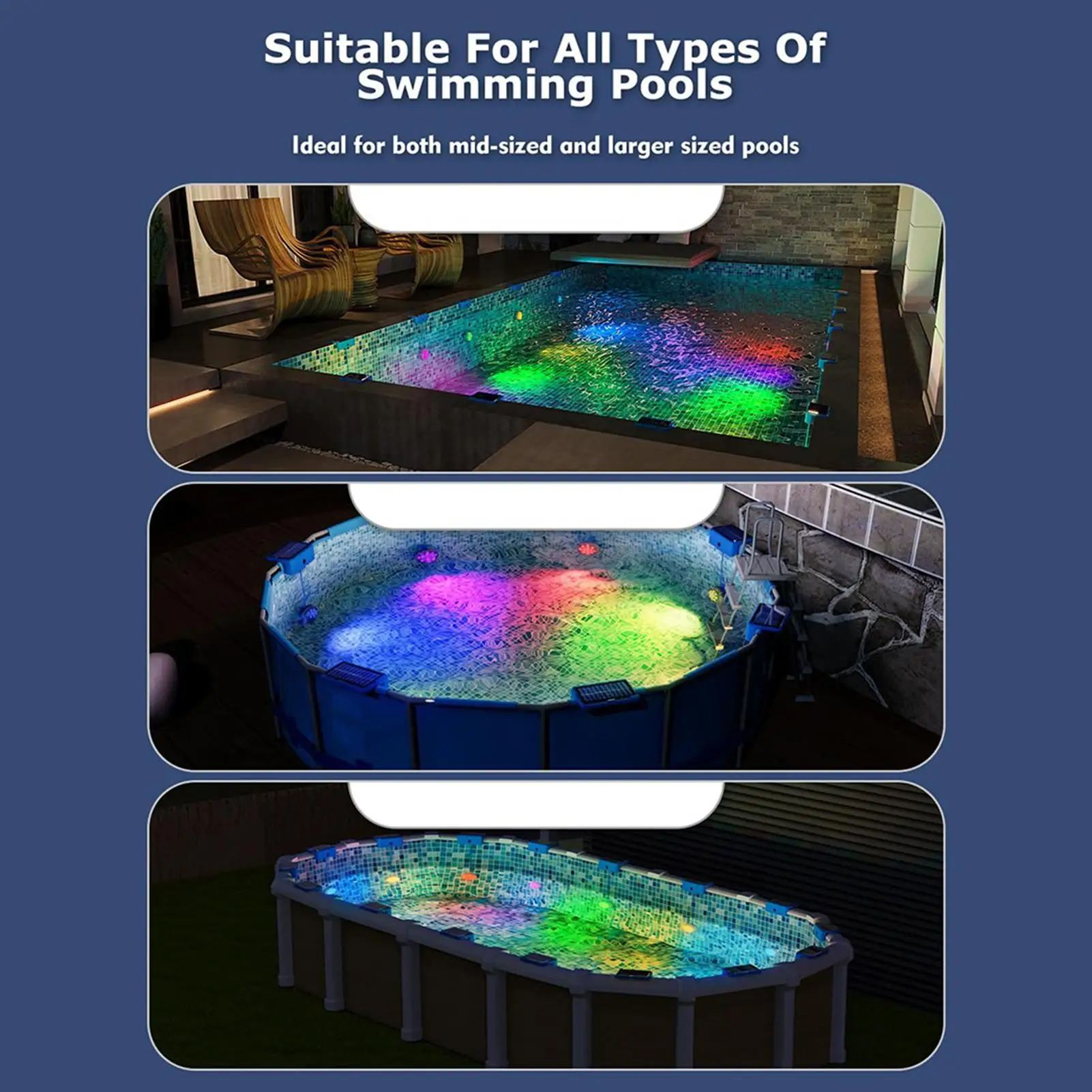 RGB Solar Pool Lights Swimming Pool Solar Lights with Timer 16 Colors Magnetic Submersible Lighting Accessories for Poolside