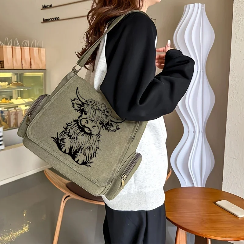 Women's Large Capacity Shoulder Bag Cow Print Messenger Bag Vintage Tote Crossbody Shoulder Bag For Women's Gifts