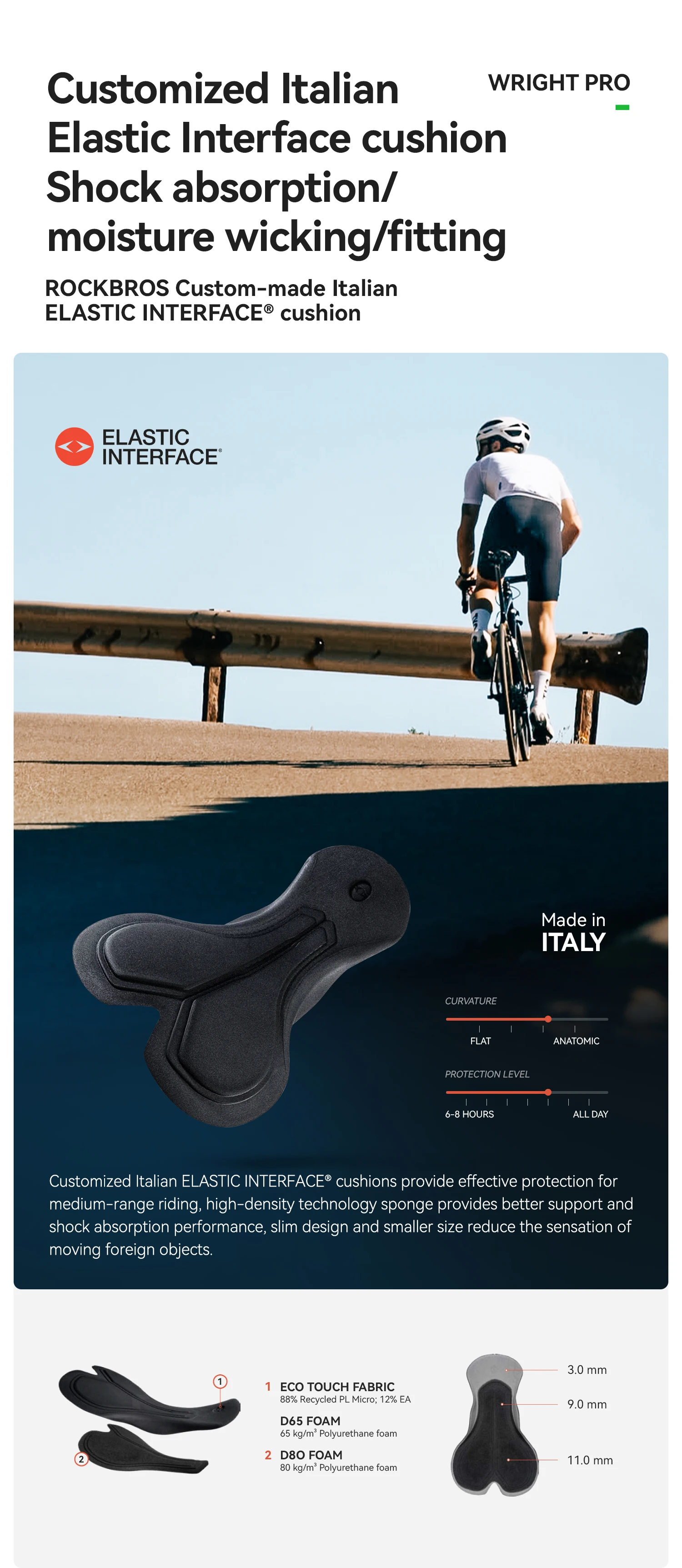 ROCKBROS Fahrradhose leicht hochelastisch atmungsaktiv schnell trocknend Strumpfhose weiches Schwamm-Kissenpolster Herren-Radhose – Detail 5