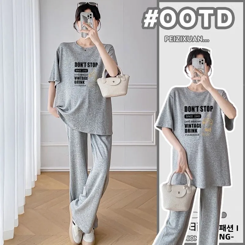 여름 의상 출산 세트 루즈한 디자인 투피스 슈트 4가지 색상 한국 스타일 코튼 이너 임산부를 위한 여름 패션