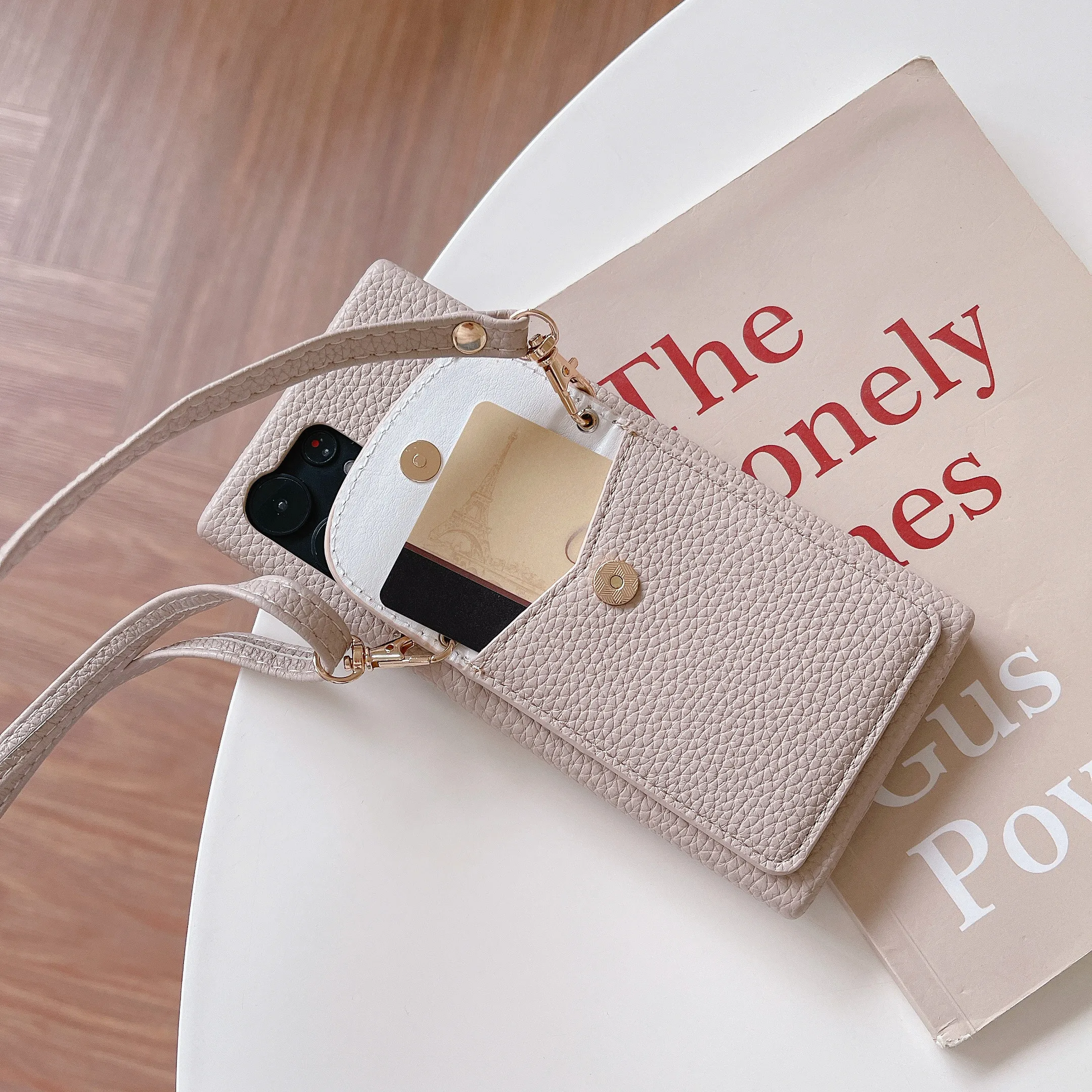 Luxury Leather Wallet Crossbody Lanyard Case with Card Slots