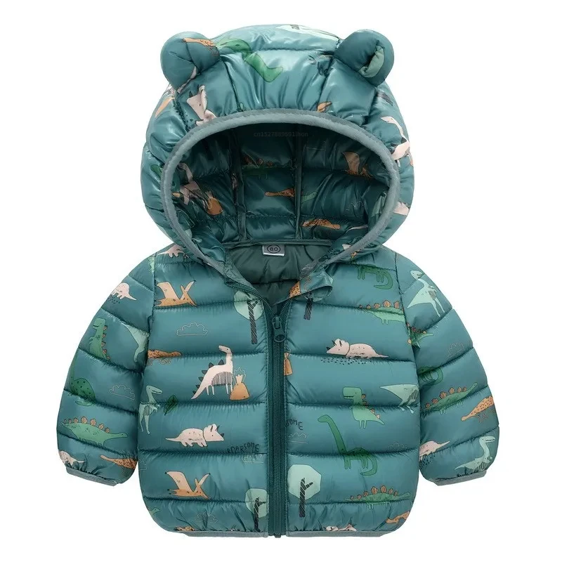 Children Boys Baby Hooded Lightweight Down Jackets Warm Outerwear Autumn Kids Girls Coats Cartoon Dinosaur Print Casual Clothing down jacket children jackets girls coat