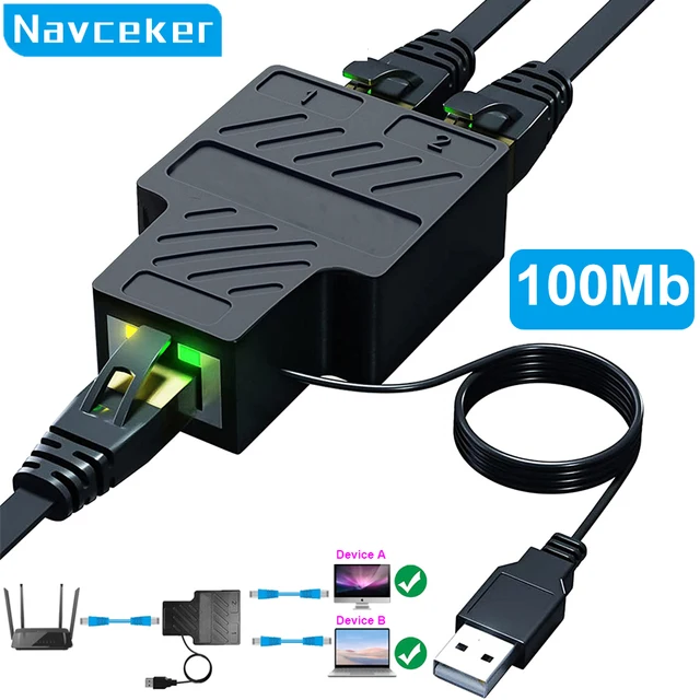 NavcekerAdaptador de conector divisor RJ45, 1 Gb, 1 a 2 vías, Lan