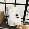 Cute Panda Pendant Women Man Backpack Pu Leather Men's Backpacks Girl Black White Back Pack Laptop Bag Large Capacity Travel Bag 1