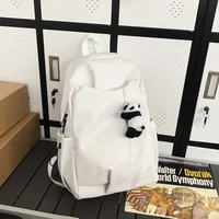 Cute Panda Pendant Women Man Backpack Pu Leather Men's Backpacks Girl Black White Back Pack Laptop Bag Large Capacity Travel Bag 1