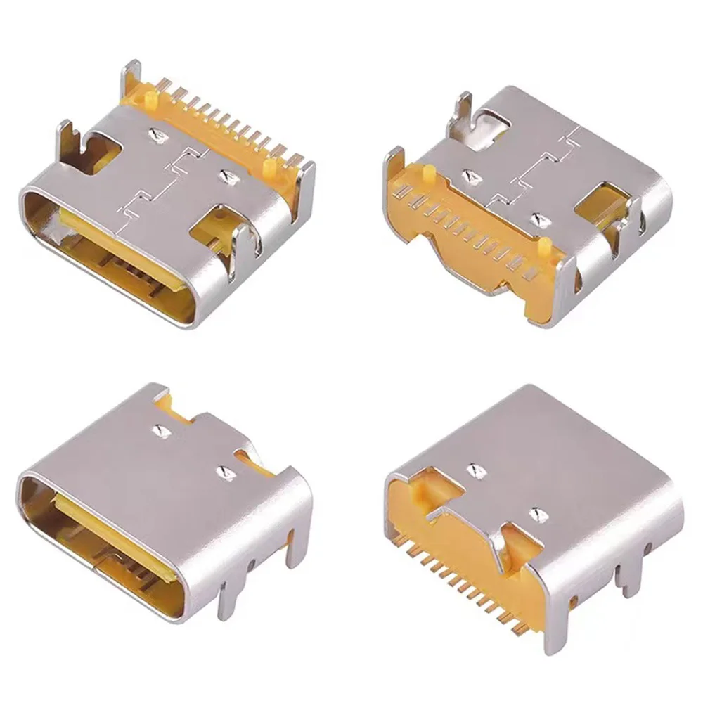 

100pc USB 3.1 Type C Connector 16 Pin 5A High conductivity copper Female Socket receptacle Through Holes PCB 180 Vertical Shield
